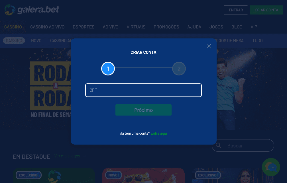 passo a passo de como criar conta no galera bet