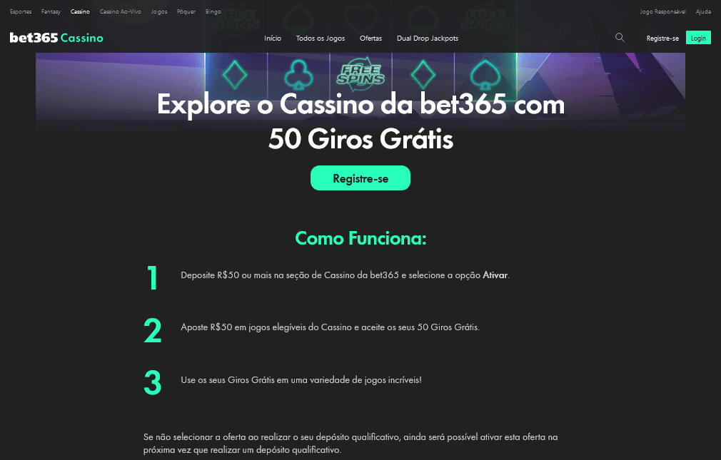 detalhes da oferta de abertura de conta do cassino bet365 que concede 50 giros gratis