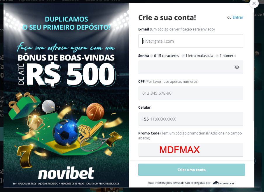 passo a passo de como se cadastrar e ativar o codigo promocional novibet MDFMAX