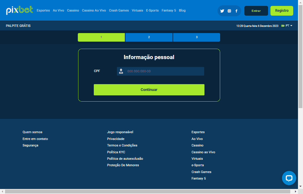 passo a passo para se cadastrar no cassino pixbet