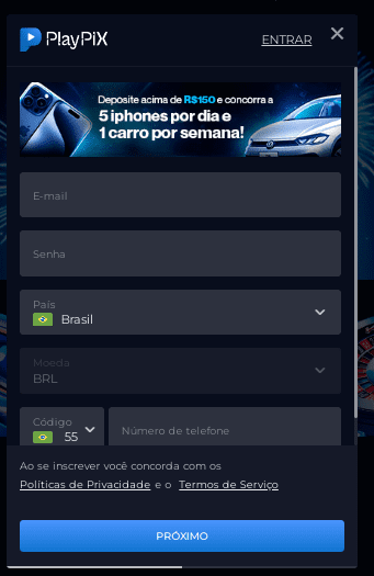 como se cadastrar na playpix