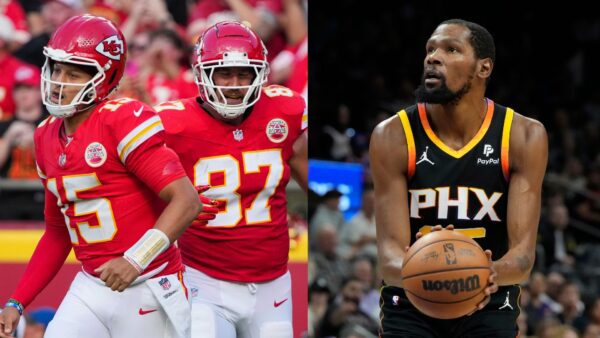 Patrick Mahomes, Travis Kelce and Kevin Durant