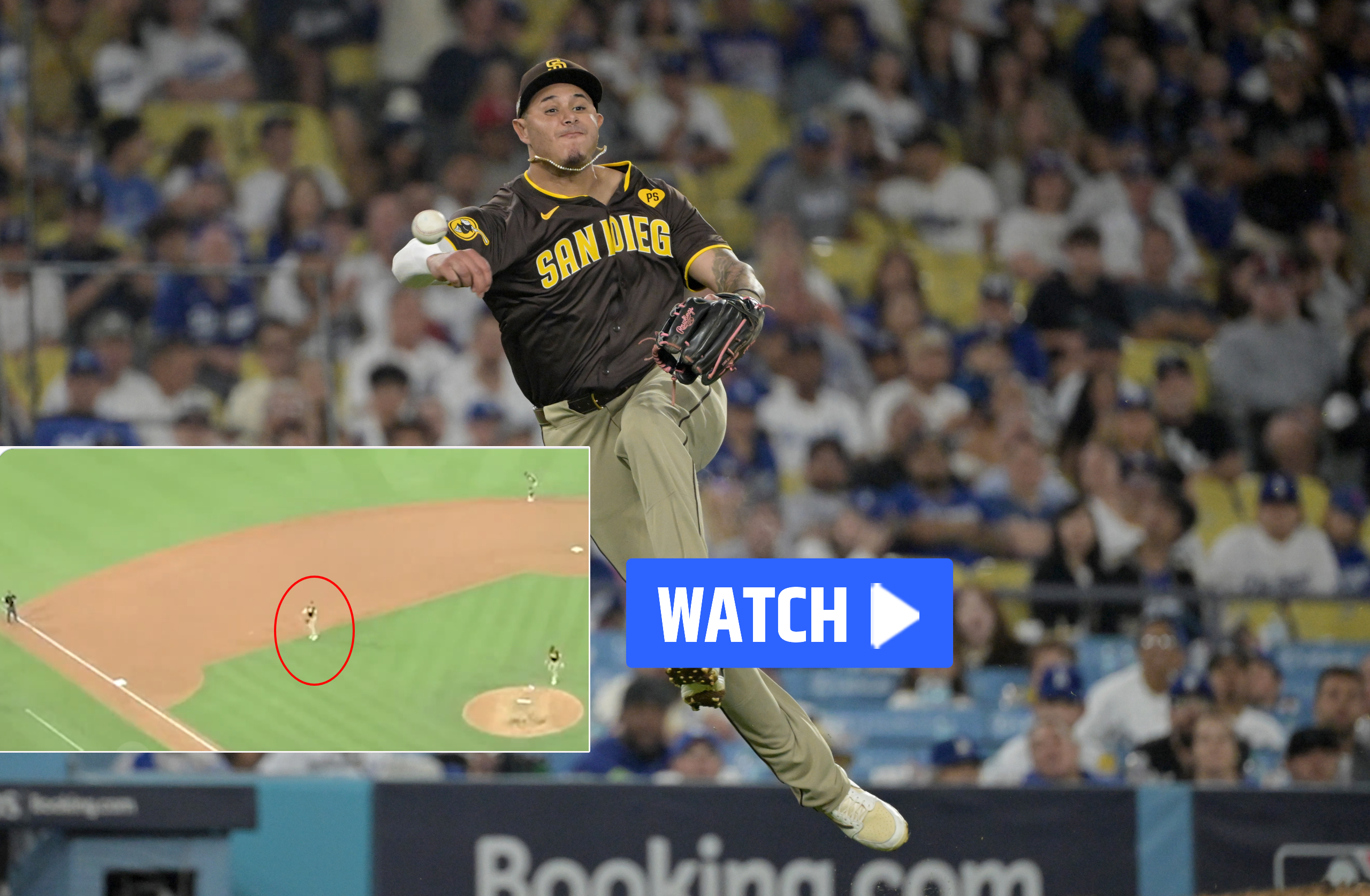 Manny Machado throws ball at dugout