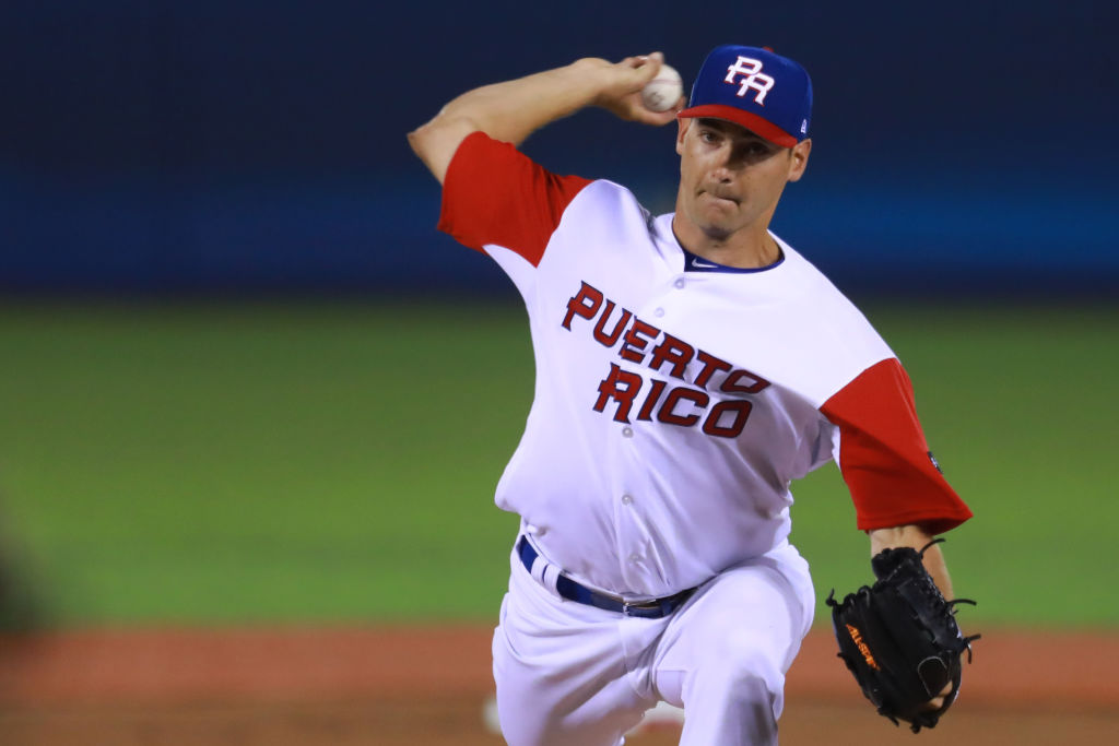 ZAPOPAN, MEXICO - MARCH 10: Seth Lugo #67 of Puerto Rico pitches in the top of the first inning during the World Baseball Classic Pool D Game 2 between Venezuela and Puerto Rico at Panamericano Stadium on March 10, 2017 in Zapopan, Mexico.