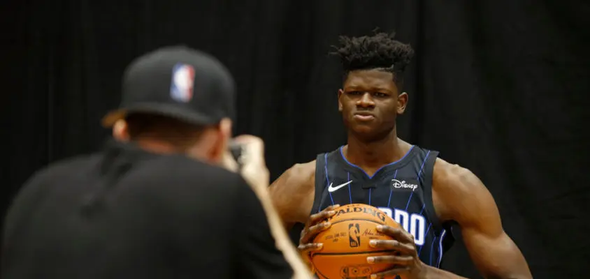 TARRYTOWN, NY - AUGUST 12: Mohamed Bamba #5 of the the Orlando Magic poses for a photo during the 2018 NBA Rookie Shoot on August 12, 2018 at the Madison Square Garden Training Center in Tarrytown, New York