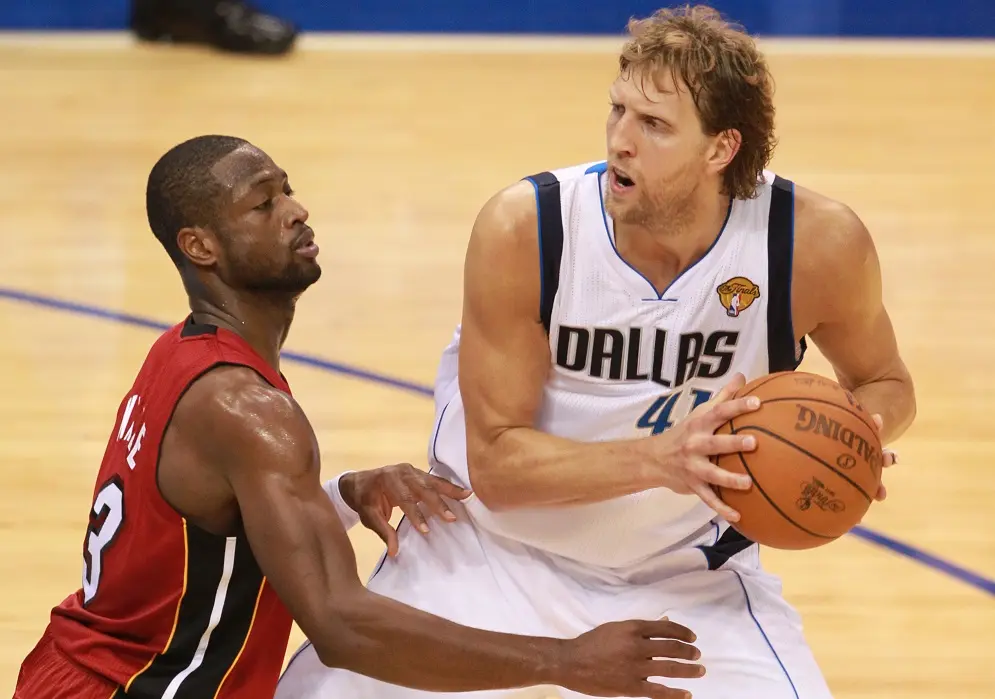 DALLAS, TX - JUNE 5: Dirk Nowitzki #41 of the Dallas Mavericks in action against Dwyane Wade #3 of the Miami Heat during Game Three of the 2011 NBA Finals on June 5, 2011 at the American Airlines Center in Dallas