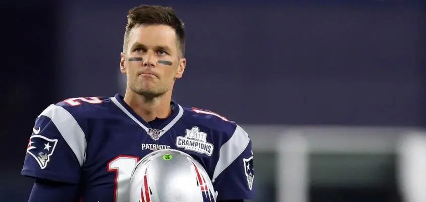 FOXBOROUGH, MASSACHUSETTS - SEPTEMBER 08: Tom Brady #12 of the New England Patriots looks on during the game between the New England Patriots and the Pittsburgh Steelers at Gillette Stadium on September 08, 2019 in Foxborough, Massachusetts