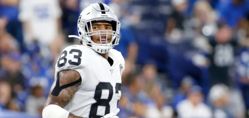 INDIANAPOLIS, INDIANA - SEPTEMBER 29: Darren Waller #83 of the Oakland Raiders on the field during the game against the Indianapolis Colts at Lucas Oil Stadium on September 29, 2019 in Indianapolis, Indiana