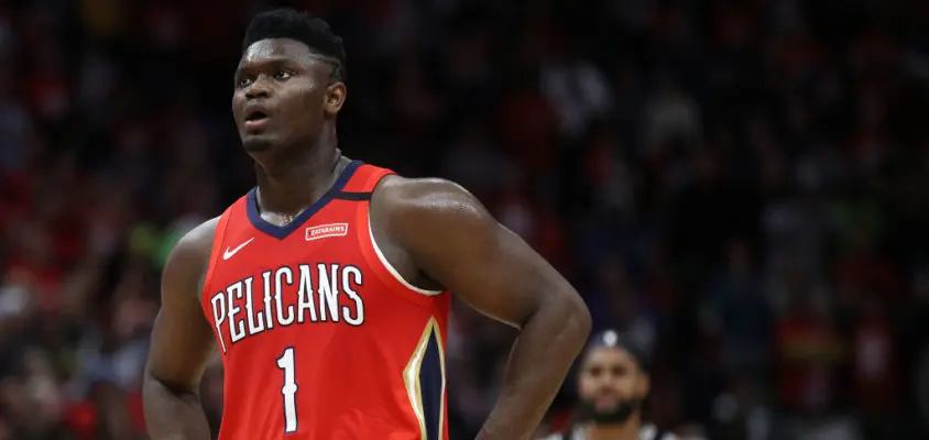 NEW ORLEANS, LOUISIANA - JANUARY 22: Zion Williamson #1 of the New Orleans Pelicans looks on during the game against the San Antonio Spurs at Smoothie King Center on January 22, 2020 in New Orleans, Louisiana