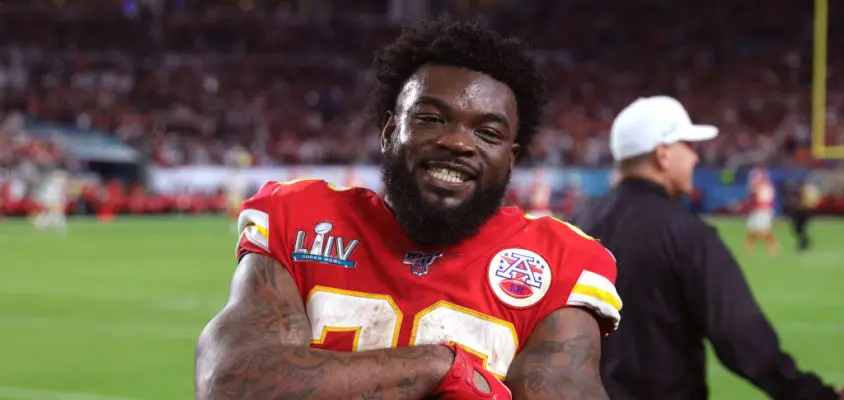 MIAMI, FLORIDA - FEBRUARY 02: Damien Williams #26 of the Kansas City Chiefs celebrates against the San Francisco 49ers in Super Bowl LIV at Hard Rock Stadium on February 02, 2020 in Miami, Florida