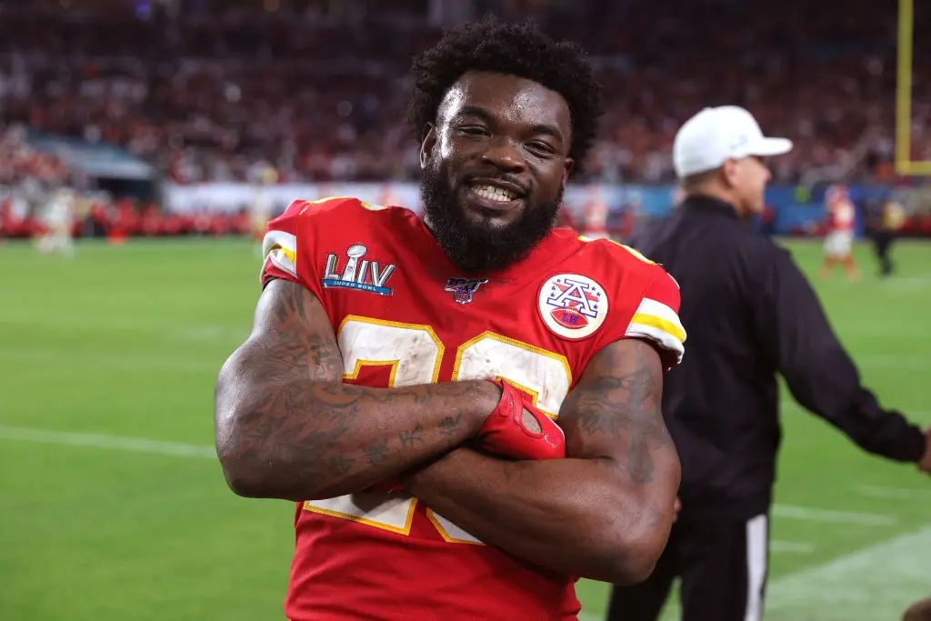 MIAMI, FLORIDA - FEBRUARY 02: Damien Williams #26 of the Kansas City Chiefs celebrates against the San Francisco 49ers in Super Bowl LIV at Hard Rock Stadium on February 02, 2020 in Miami, Florida