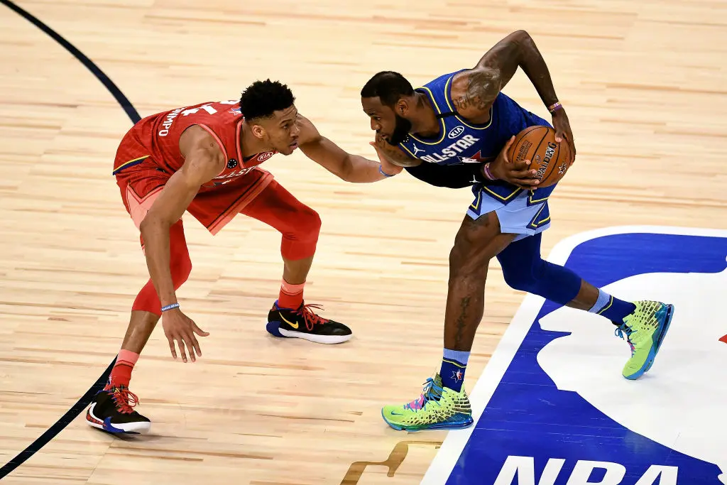 CHICAGO, ILLINOIS - FEBRUARY 16: LeBron James #2 of Team LeBron handles the ball while being guarded by Giannis Antetokounmpo #24 of Team Giannis in the fourth quarter during the 69th NBA All-Star Game at the United Center on February 16, 2020 in Chicago, Illinois.