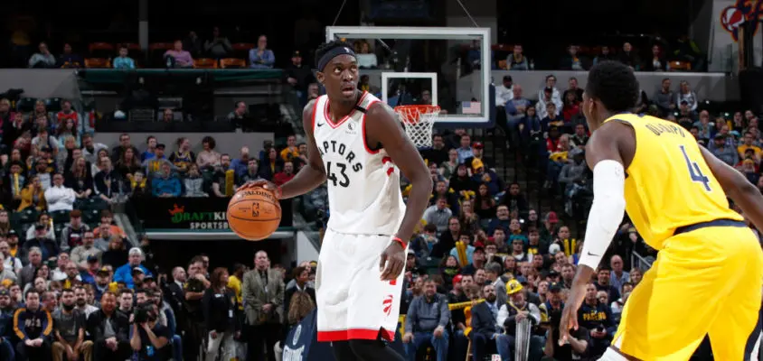 INDIANAPOLIS, IN - FEBRUARY 07: Pascal Siakam #43 of the Toronto Raptors handles the ball during a game against the Indiana Pacers at Bankers Life Fieldhouse on February 7, 2020 in Indianapolis, Indiana. The Raptors defeated the Pacers 115-106