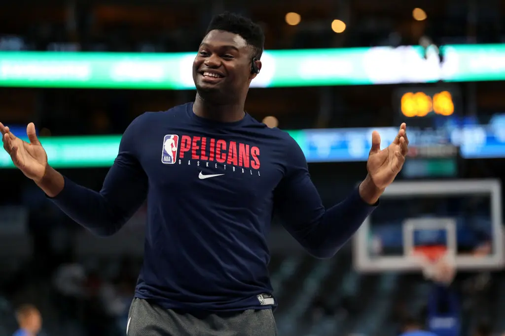 DALLAS, TEXAS - MARCH 04: Zion Williamson #1 of the New Orleans Pelicans warms up on the court before taking on the Dallas Mavericks at American Airlines Center on March 04, 2020 in Dallas, Texas