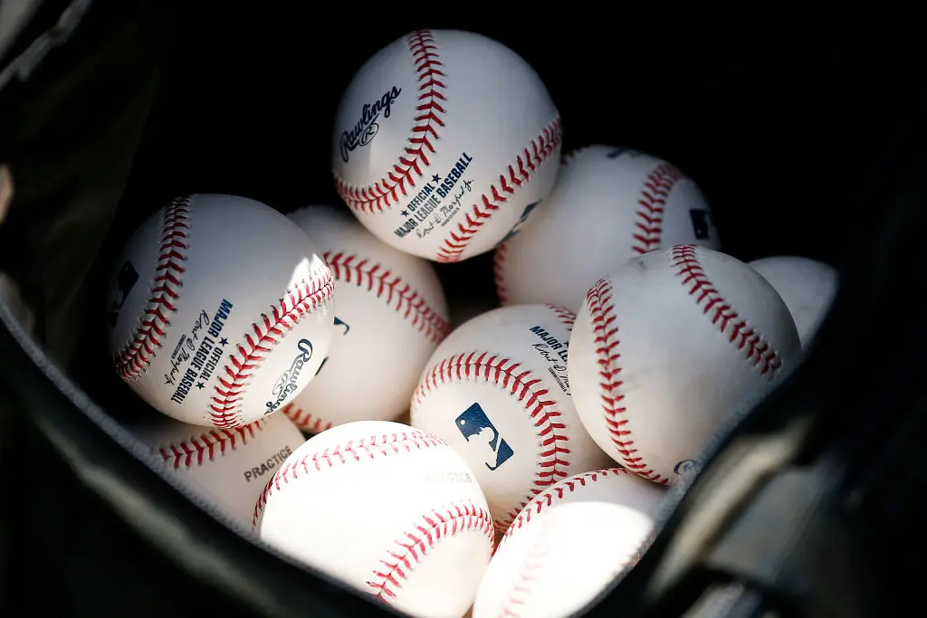 VARIOUS CITIES, - MARCH 12: A detail of baseballs during a Grapefruit League spring training game between the Washington Nationals and the New York Yankees at FITTEAM Ballpark of The Palm Beaches on March 12, 2020 in West Palm Beach, Florida. Many professional and college sports are canceling or postponing their games due to the ongoing threat of the Coronavirus (COVID-19) outbreak