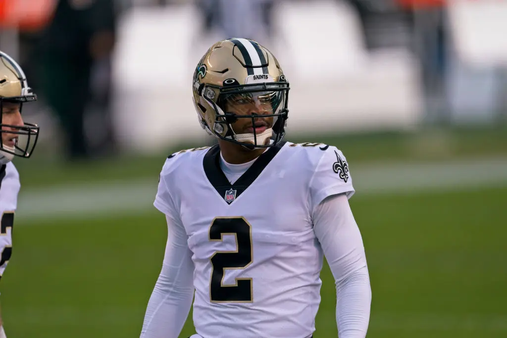 PHILADELPHIA, PA - DECEMBER 13: New Orleans Saints quarterback Jameis Winston (2) looks on during the game between the New Orleans Saints and the Philadelphia Eagles on December 13, 2020 at Lincoln Financial Field in Philadelphia, PA.