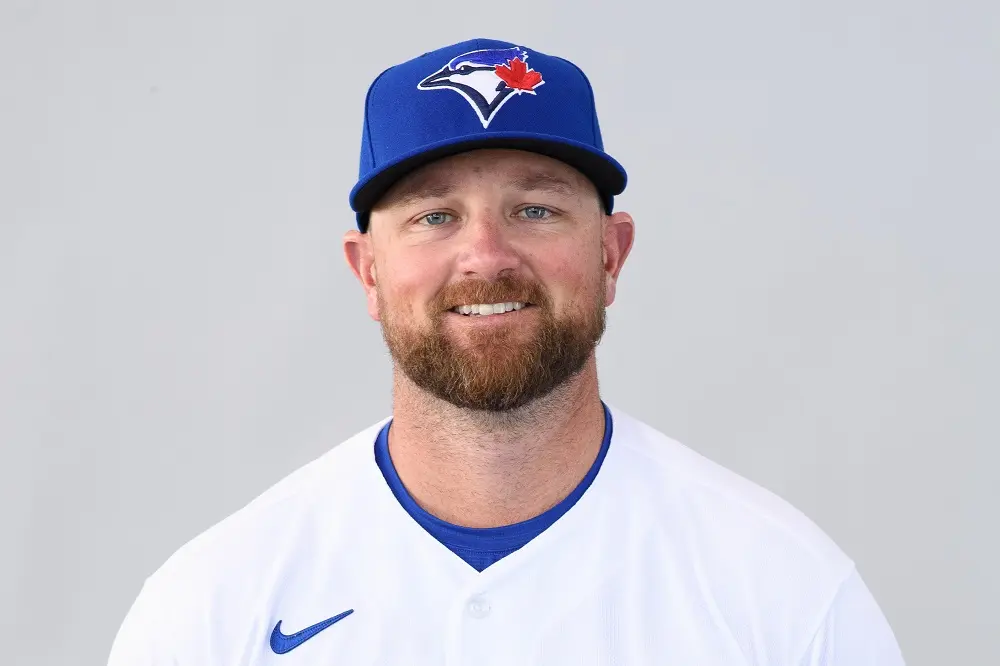 DUNEDIN, FL - FEBRUARY 24: Kirby Yates #39 of the Toronto Blue Jays poses during Photo Day at TD Ballpark on Wednesday, February 24, 2021 in Dunedin, Florida