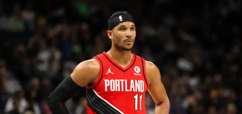 MINNEAPOLIS, MN - MARCH 07: Josh Hart #11 of the Portland Trail Blazers looks on against the Minnesota Timberwolves in the second quarter of the game at Target Center on March 7, 2022 in Minneapolis, Minnesota. The Timberwolves defeated the Trail Blazers 124-81.