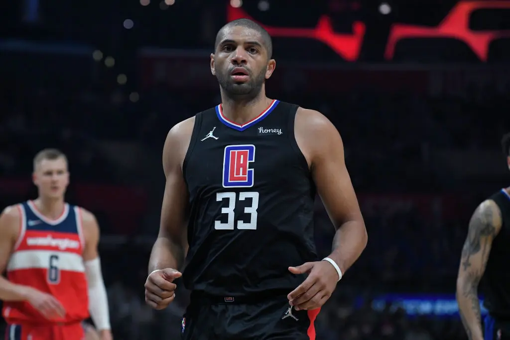 LOS ANGELES, CA - MARCH 09: LA Clippers forward Nicolas Batum (33) whlile playing the Washington Wizards during the Washington Wizards game versus the Los Angeles Clippers on March 9, 2022, at Crypto.com Arena in Los Angeles, CA.