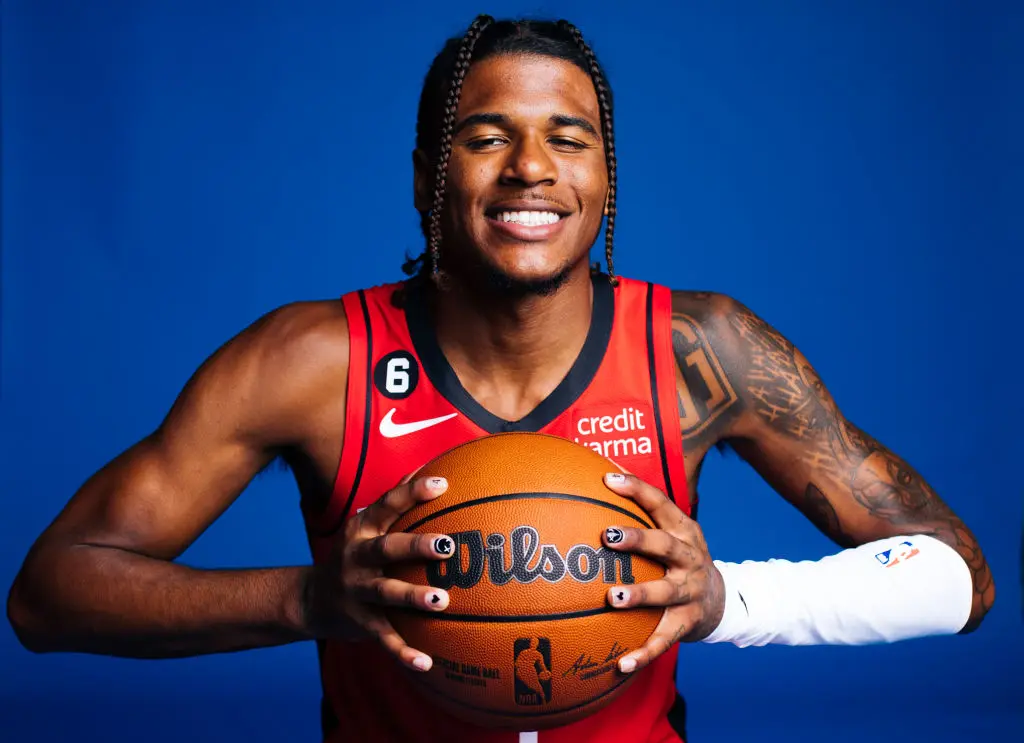 HOUSTON, TEXAS - SEPTEMBER 26: Jalen Green #4 of the Houston Rockets poses during Media Day on September 26, 2022 in Houston, Texas