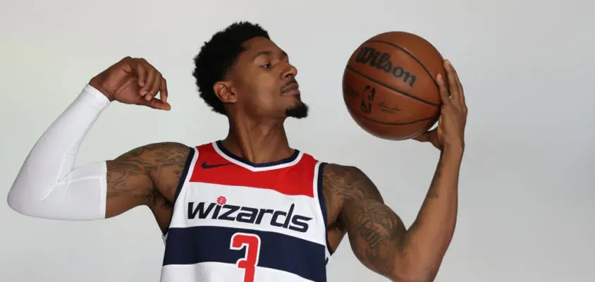 WASHINGTON, DC - SEPTEMBER 23: Bradley Beal #3 of the Washington Wizards participates during the Washington Wizards Media Day at Capital One Arena on September 23, 2022 in Washington, DC. The 2022–23 NBA season will begin in October.