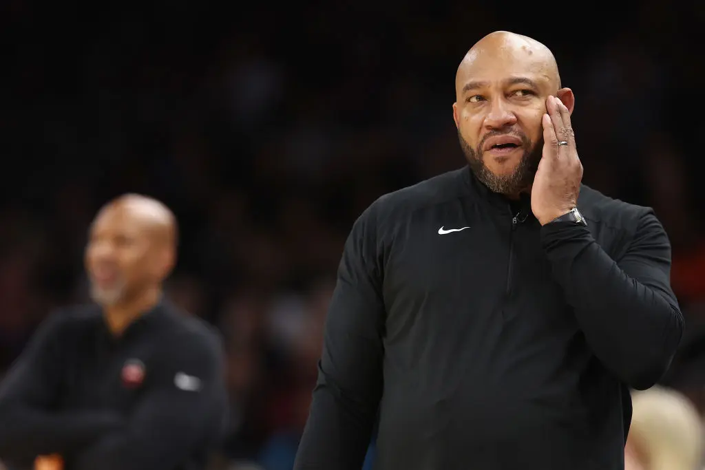 PHOENIX, ARIZONA - NOVEMBER 22: Head coach Darvin Ham of the Los Angeles Lakers reacts during the second half of the NBA game against the Phoenix Suns at Footprint Center on November 22, 2022 in Phoenix, Arizona. The Suns defeated the Lakers 115-105