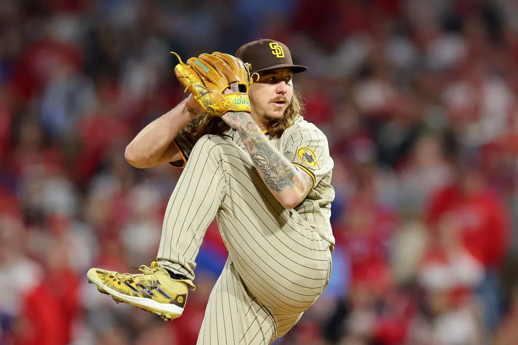 PHILADELPHIA, PENNSYLVANIA - OCTOBER 22: Mike Clevinger #52 of the San Diego Padres pitches during the first inning against the Philadelphia Phillies in game four of the National League Championship Series at Citizens Bank Park on October 22, 2022 in Philadelphia, Pennsylvania