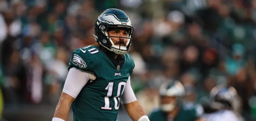 PHILADELPHIA, PA - DECEMBER 04: Gardner Minshew #10 of the Philadelphia Eagles looks on against the Tennessee Titans during the second half at Lincoln Financial Field on December 4, 2022 in Philadelphia, Pennsylvania