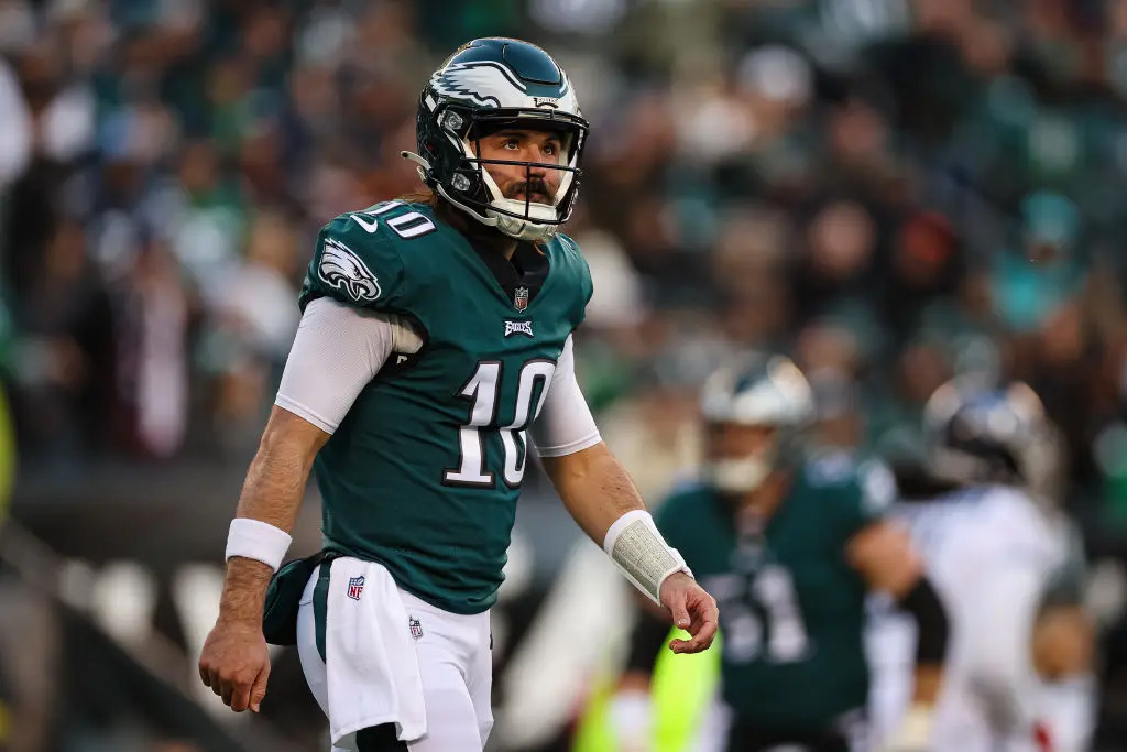 PHILADELPHIA, PA - DECEMBER 04: Gardner Minshew #10 of the Philadelphia Eagles looks on against the Tennessee Titans during the second half at Lincoln Financial Field on December 4, 2022 in Philadelphia, Pennsylvania