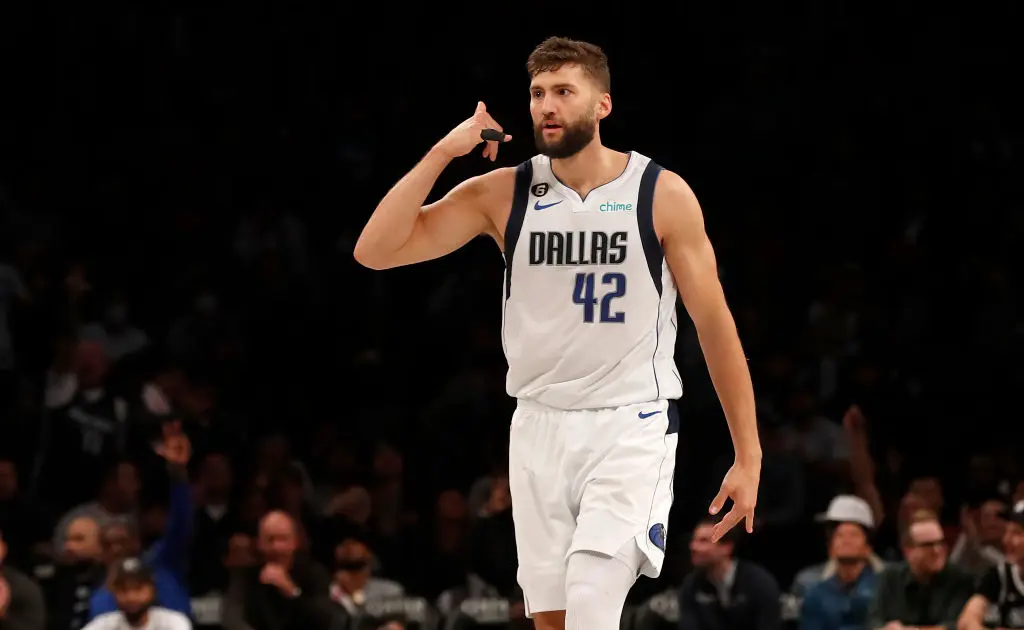 NEW YORK, NEW YORK - OCTOBER 27: (NEW YORK DAILIES OUT) Maxi Kleber #42 of the Dallas Mavericks in action against the Brooklyn Nets at Barclays Center on October 27, 2022 in New York City. The Mavericks defeated the Nets 129-125 in overtime. NOTE TO USER: User expressly acknowledges and agrees that, by downloading and or using this photograph, User is consenting to the terms and conditions of the Getty Images License Agreement. (Photo by Jim McIsaac/Getty Images)