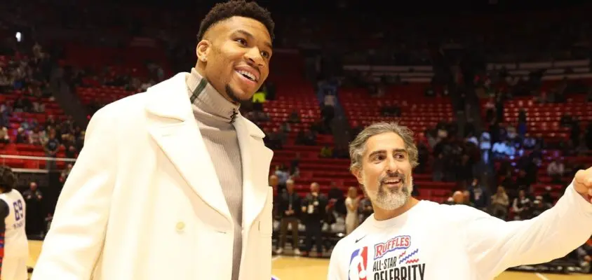 Marcos Mion e Giannis Antetokounmpo no Celebrity Game da NBA 2023