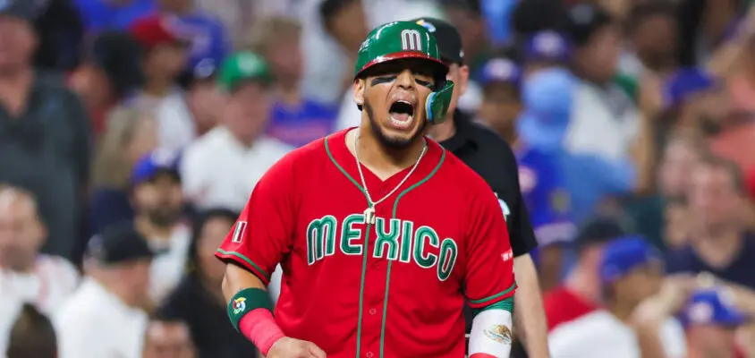 MIAMI, FLORIDA - MARCH 17: Issac Paredes #17 of Team Mexico reacts during the seventh inning against Team Puerto Rico in the World Baseball Classic Quarterfinals game at loanDepot park on March 17, 2023 in Miami, Florida