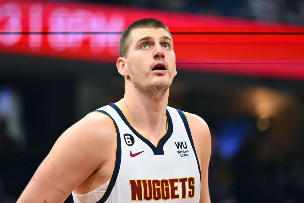 CLEVELAND, OHIO - FEBRUARY 23: Nikola Jokic #15 of the Denver Nuggets waits for a rebound during the second quarter against the Cleveland Cavaliers at Rocket Mortgage Fieldhouse on February 23, 2023 in Cleveland, Ohio.