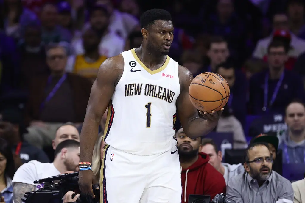 PHILADELPHIA, PENNSYLVANIA - JANUARY 02: Zion Williamson #1 of the New Orleans Pelicans looks on during the second quarter against the Philadelphia 76ers at Wells Fargo Center on January 02, 2023 in Philadelphia, Pennsylvania.