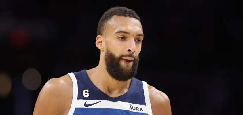 PHOENIX, ARIZONA - MARCH 29: Rudy Gobert #27 of the Minnesota Timberwolves during the second half of the NBA game at Footprint Center on March 29, 2023 in Phoenix, Arizona. The Suns defeated the Timberwolves 107-100.