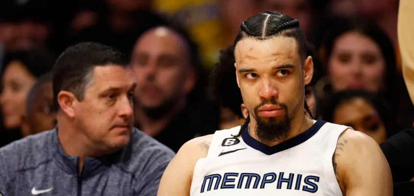 LOS ANGELES, CALIFORNIA - APRIL 28: Dillon Brooks #24 of the Memphis Grizzlies sits on the bench against the Los Angeles Lakers in the second half in Game Six of the Western Conference First Round Playoffs at Crypto.com Arena on April 28, 2023 in Los Angeles, California.