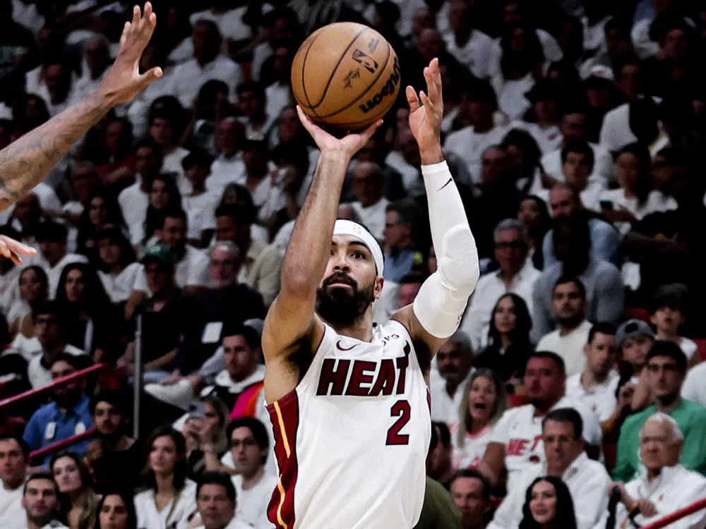 Gabe Vincent em ação contra os Celtics no jogo 4 das finais de conferência