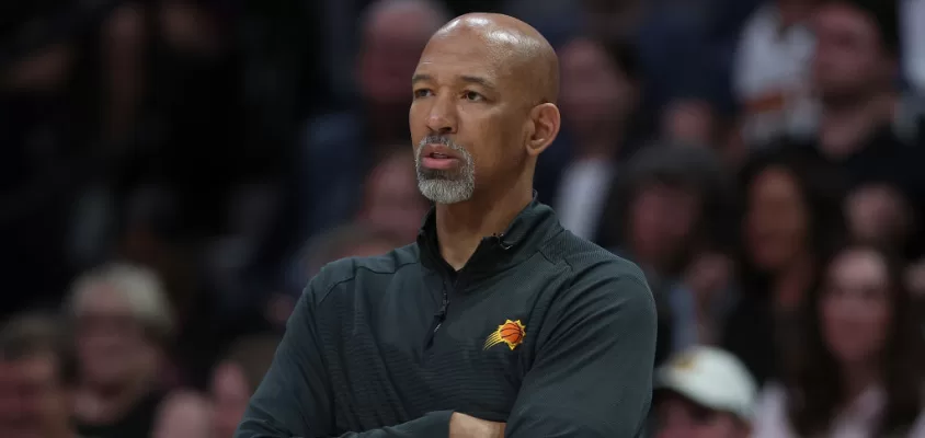 DENVER, COLORADO - MAY 09: Head coach Monty Williams of the Phoenix Suns watches as his team plays the Denver Nuggets in the first quarter during Game Five of the NBA Western Conference Semifinals at Ball Arena on May 09, 2023 in Denver, Colorado.