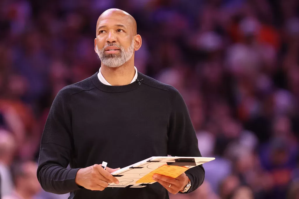 PHOENIX, ARIZONA - APRIL 16: Head coach Monty Williams of the Phoenix Suns reacts during the second half Game One of the Western Conference First Round Playoffs against the LA Clippers at Footprint Center on April 16, 2023 in Phoenix, Arizona. The Clippers defeated the Suns 115-110.