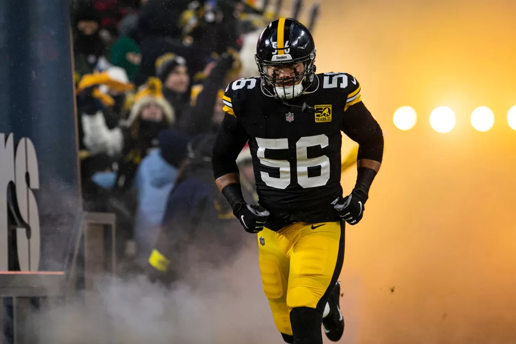 PITTSBURGH, PA - DECEMBER 24: Pittsburgh Steelers linebacker Alex Highsmith (56) is announced during the national football league game between the Las Vegas Raiders and the Pittsburgh Steelers on December 24, 2022 at Acrisure Stadium in Pittsburgh, PA