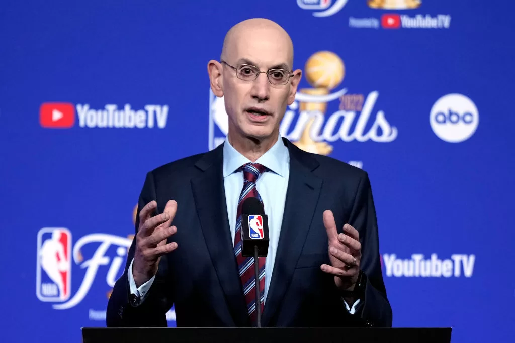 SAN FRANCISCO, CALIFORNIA - JUNE 02: NBA commissioner Adam Silver speaks to the media prior to Game One of the 2022 NBA Finals between the Golden State Warriors and the Boston Celtics at Chase Center on June 02, 2022 in San Francisco, California.