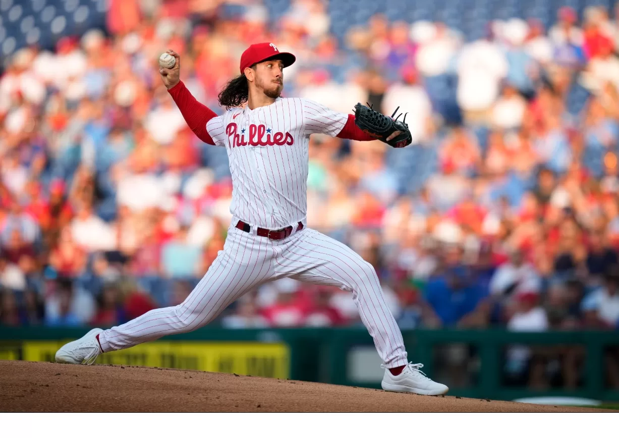 Michael Lorenzen arremessando durante seu no-hitter no jogo entre Philadelphia Phillies e Washington Nationals