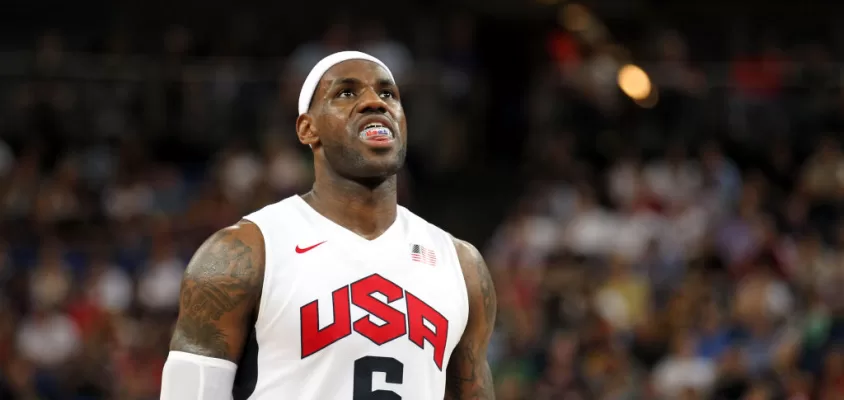 USA Labron James during his sides win over Spain in the men's basketball final on sixteen of the Olympic Games at the North Greenwich Arena, London.