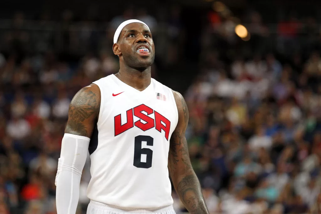 USA Labron James during his sides win over Spain in the men's basketball final on sixteen of the Olympic Games at the North Greenwich Arena, London.