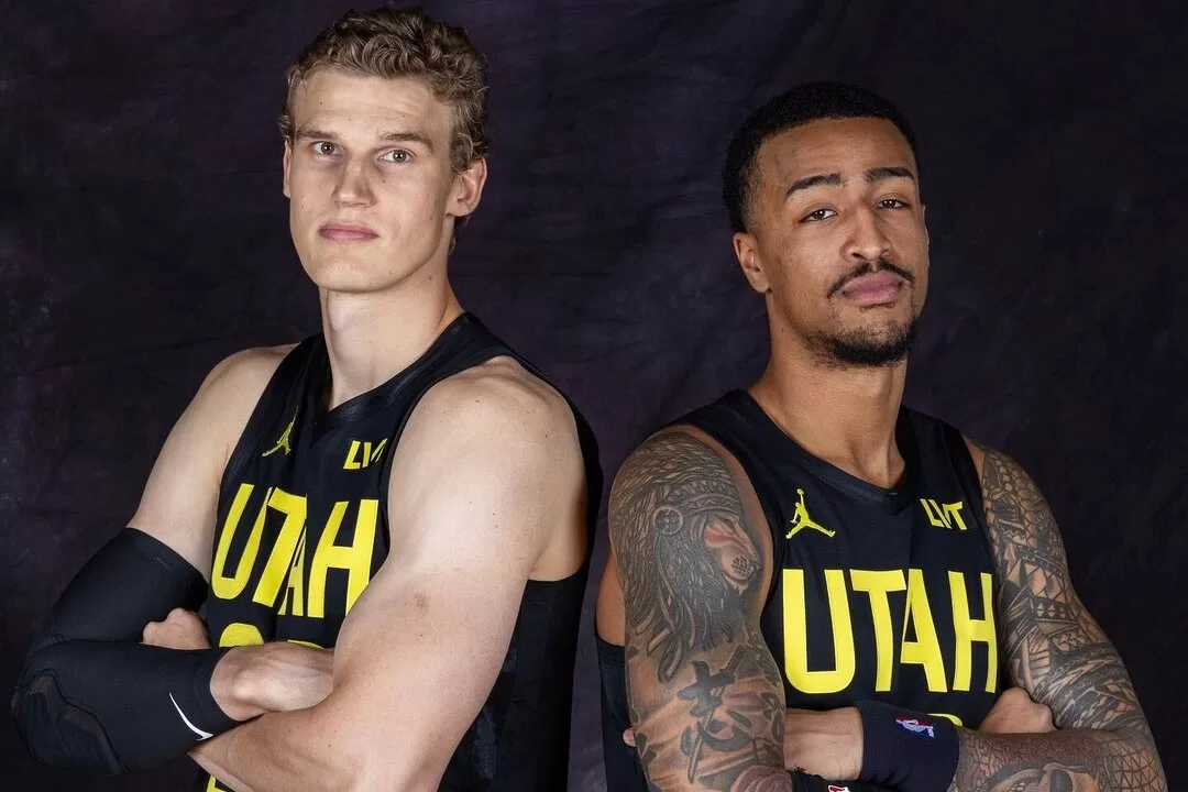 Lauri Markkanen e John Collins no media day 2023 do Jazz