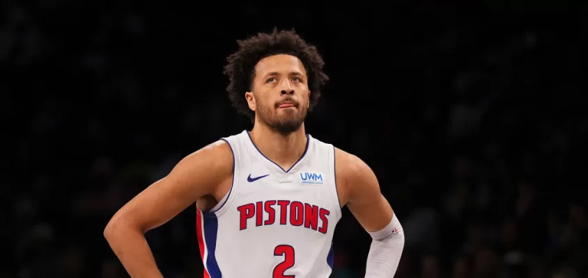 NEW YORK, NEW YORK - DECEMBER 23: Cade Cunningham #2 of the Detroit Pistons looks on against the Brooklyn Nets in the second half at Barclays Center on December 23, 2023 in the Brooklyn borough of New York City. The Nets defeated the Pistons 126-115.