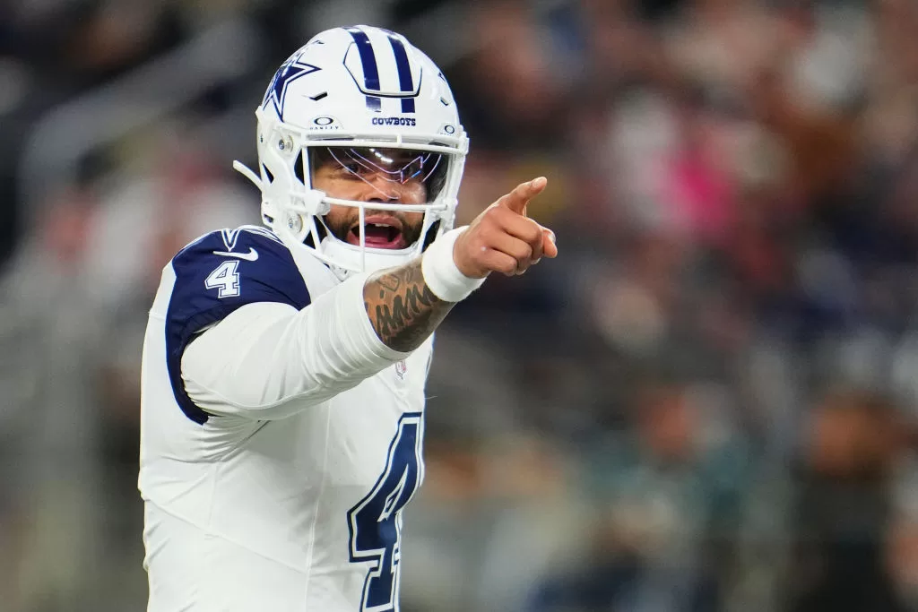 ARLINGTON, TX - DECEMBER 10: Dak Prescott #4 of the Dallas Cowboys lines up against the Philadelphia Eagles during the first half at AT&T Stadium on December 10, 2023 in Arlington, Texas