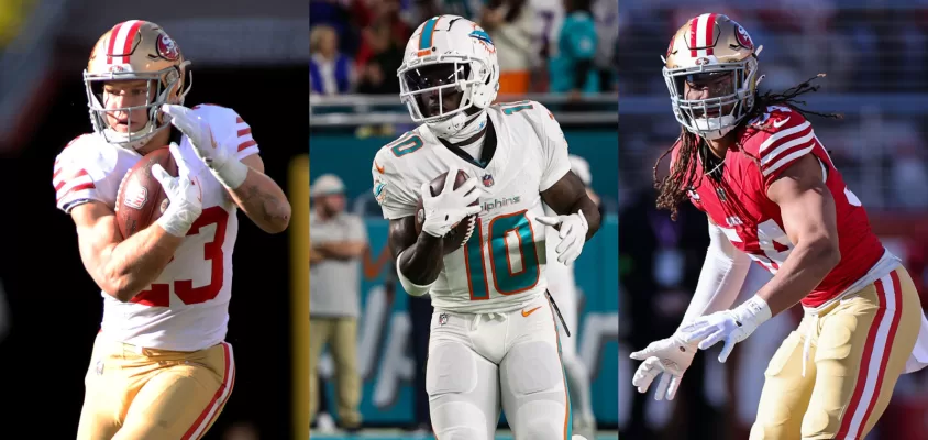 Christian McCaffrey, Tyreek Hill, Fred Warner