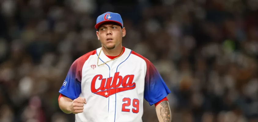 TOKYO, JAPAN - MARCH 15: Yariel Rodriguez #29 of Team Cuba reacts in the first inning during the 2023 World Baseball Classic Quarterfinal game between Team Australia and Team Cuba at Tokyo Dome on Wednesday, March 15, 2023 in Tokyo, Japan