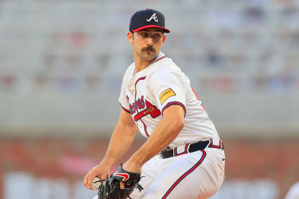 ATLANTA, GA - APRIL 05: Atlanta Braves starting pitcher Spencer Strider (99) delivers a pitch during the Atlanta Braves 2024 season Home Opener against the Arizona Diamondbacks on April 5, 2024 at Truist Park in Atlanta, Georgia